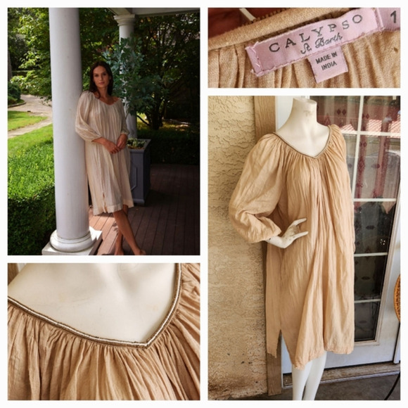 CALYPSO ST BARTH  COTTON DRESS WITH BEADED NECKLINE - Picture 1 of 1